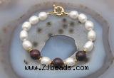 CFB948 Hand-knotted 9mm - 10mm rice white freshwater pearl & brecciated jasper bracelet