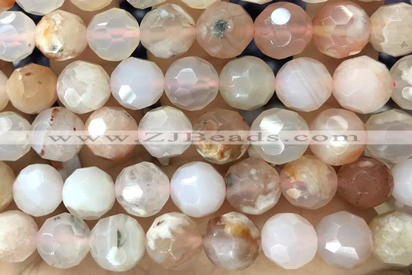 AGAT09 15 inches 10mm faceted round sakura agate gemstone beads