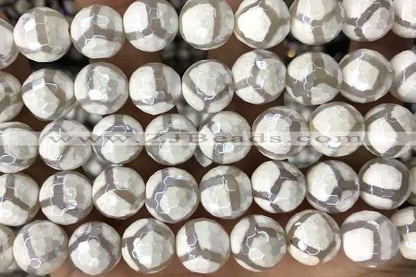 AGAT22 15 inches 12mm faceted round AB-color tibetan agate beads