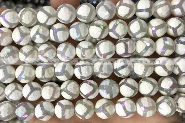 AGAT24 15 inches 10mm faceted round AB-color tibetan agate beads