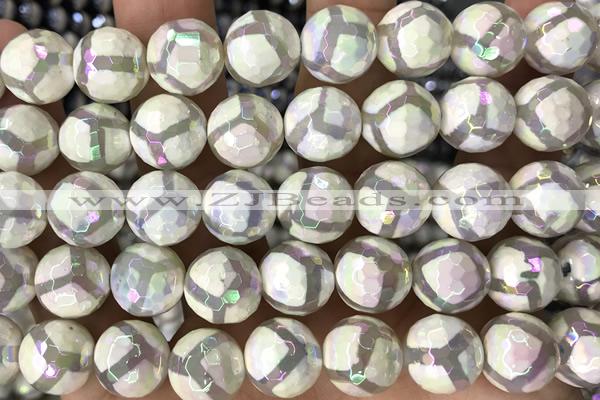 AGAT25 15 inches 12mm faceted round AB-color tibetan agate beads