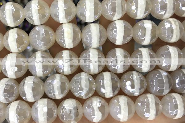 AGAT28 15 inches 12mm faceted round AB-color tibetan agate beads