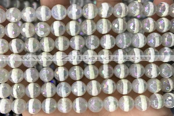 AGAT29 15 inches 8mm faceted round AB-color tibetan agate beads