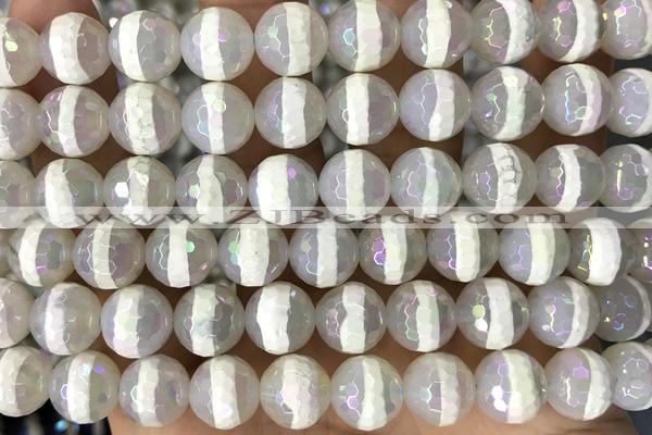 AGAT30 15 inches 10mm faceted round AB-color tibetan agate beads