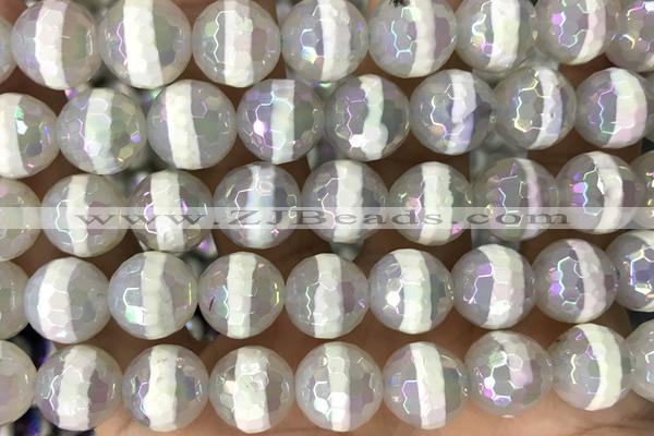 AGAT31 15 inches 12mm faceted round AB-color tibetan agate beads