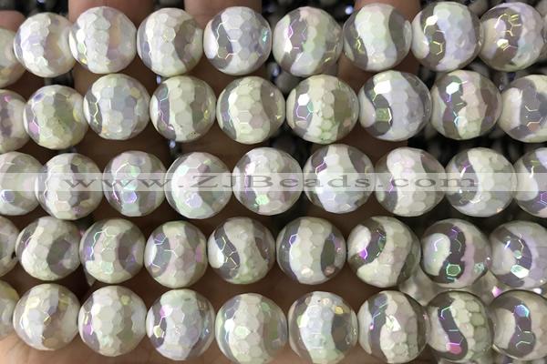 AGAT33 15 inches 12mm faceted round AB-color tibetan agate beads