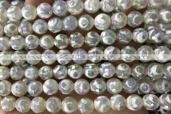 AGAT34 15 inches 8mm faceted round AB-color tibetan agate beads