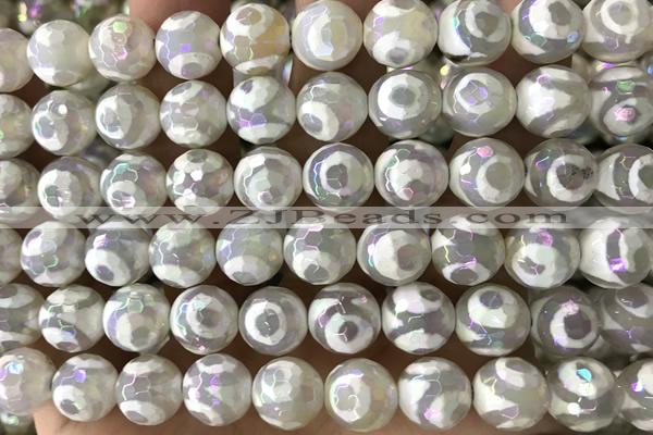 AGAT35 15 inches 10mm faceted round AB-color tibetan agate beads