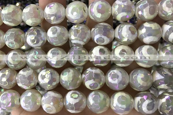 AGAT36 15 inches 12mm faceted round AB-color tibetan agate beads