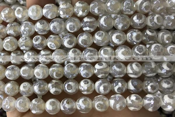 AGAT37 15 inches 8mm faceted round AB-color tibetan agate beads