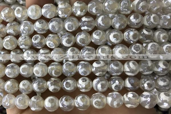 AGAT37 15 inches 8mm faceted round AB-color tibetan agate beads