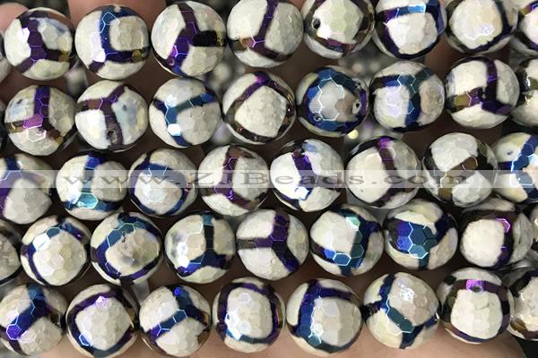 AGAT40 15 inches 12mm faceted round AB-color tibetan agate beads