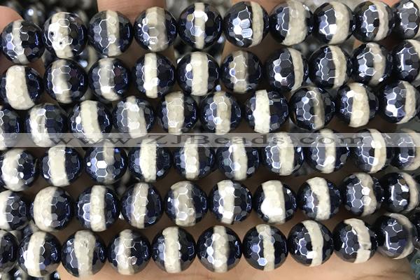AGAT42 15 inches 10mm faceted round AB-color tibetan agate beads