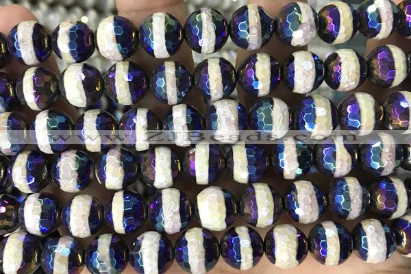 AGAT44 15 inches 10mm faceted round AB-color tibetan agate beads