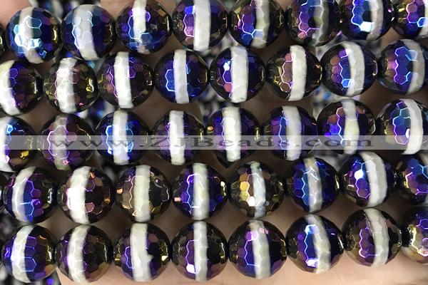 AGAT45 15 inches 12mm faceted round AB-color tibetan agate beads