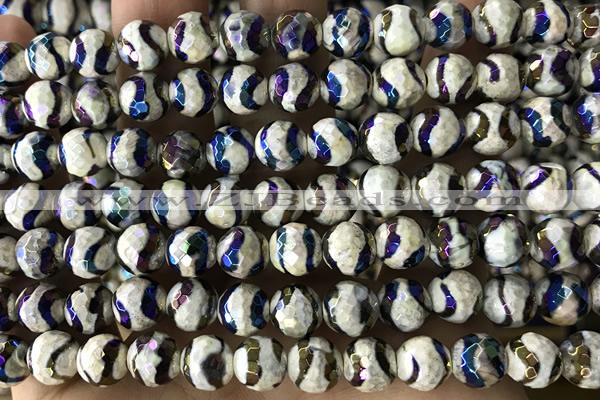 AGAT46 15 inches 8mm faceted round AB-color tibetan agate beads