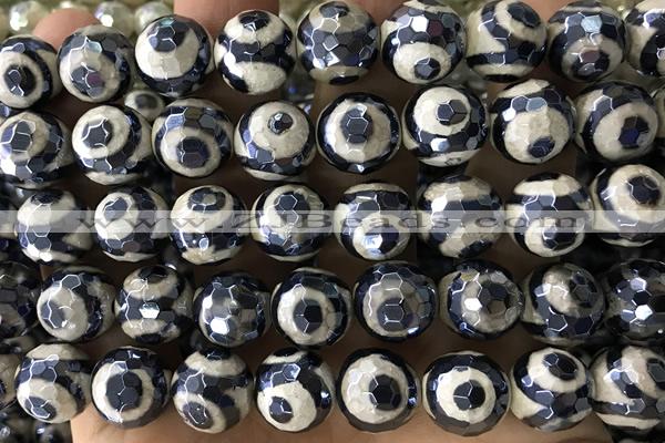 AGAT51 15 inches 12mm faceted round AB-color tibetan agate beads