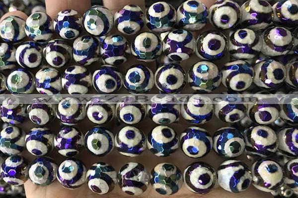AGAT53 15 inches 10mm faceted round AB-color tibetan agate beads