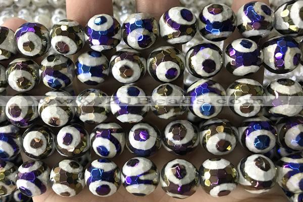 AGAT54 15 inches 12mm faceted round AB-color tibetan agate beads