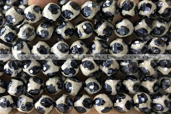 AGAT56 15 inches 10mm faceted round AB-color tibetan agate beads