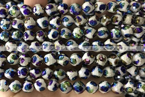 AGAT58 15 inches 8mm faceted round AB-color tibetan agate beads