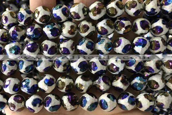 AGAT59 15 inches 10mm faceted round AB-color tibetan agate beads