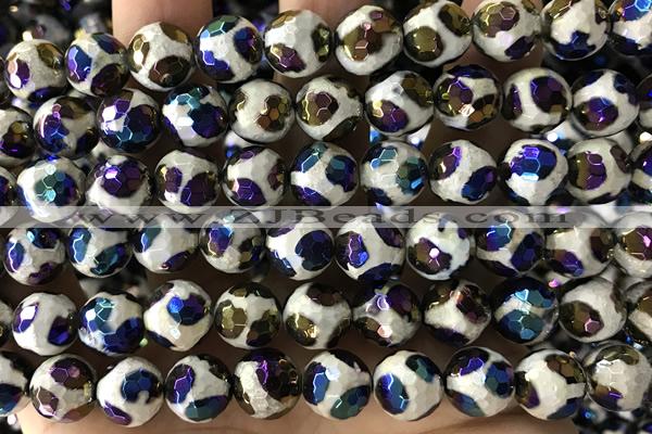 AGAT59 15 inches 10mm faceted round AB-color tibetan agate beads