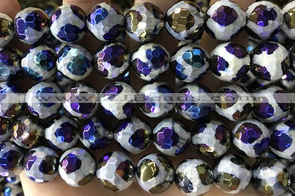 AGAT60 15 inches 12mm faceted round AB-color tibetan agate beads
