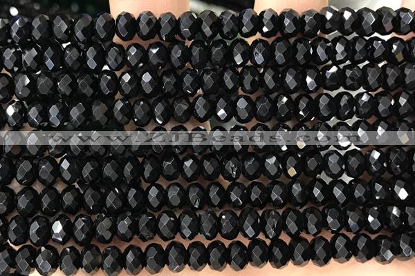 AGAT66 15 inches 4*6mm faceted rondelle black onyx gemstone beads
