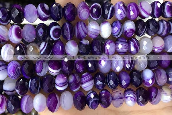 AGAT88 15 inches 6*10mm faceted rondelle banded agate gemstone beads