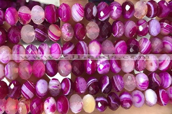 AGAT93 15 inches 6*10mm faceted rondelle banded agate gemstone beads