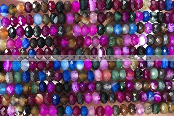 AGAT96 15 inches 4*6mm faceted rondelle banded agate gemstone beads