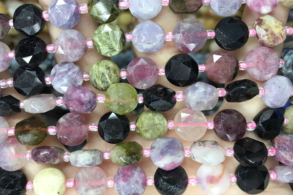 COIN04 15 inches 10mm faceted coin tourmaline gemstone beads