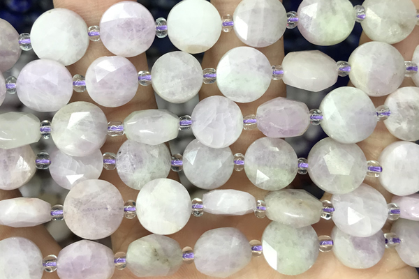 COIN08 15 inches 10mm faceted coin kunzite gemstone beads