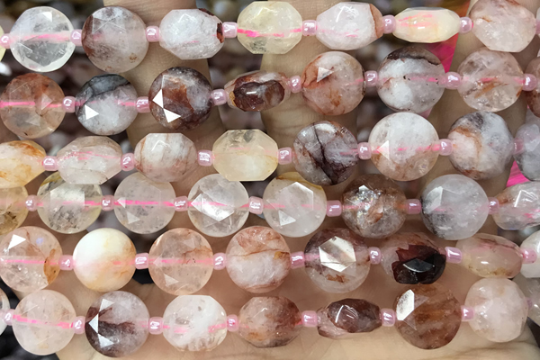 COIN11 15 inches 11mm faceted coin pink quartz beads