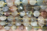 COIN14 15 inches 10mm faceted coin multicolor rutilated quartz beads