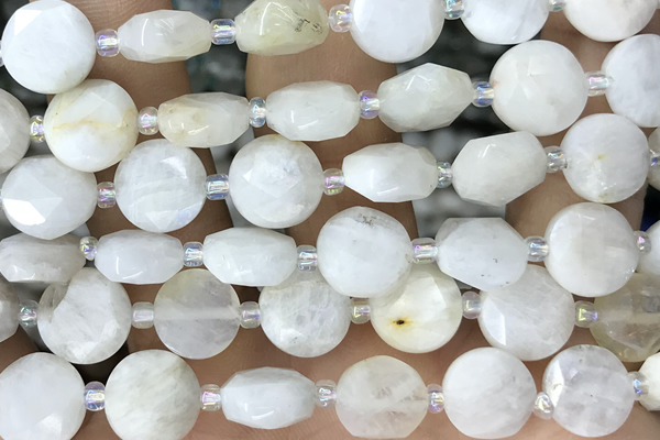 COIN22 15 inches 10mm faceted coin white moonstone beads