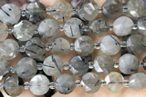COIN27 15 inches 10mm faceted coin black rutilated quartz beads