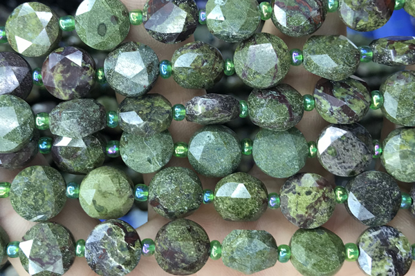 COIN32 15 inches 10mm faceted coin dragon blood jasper beads
