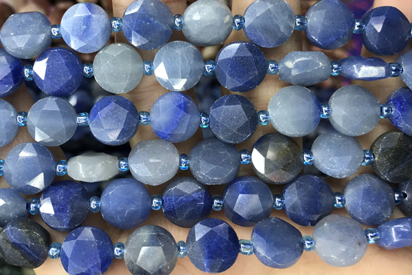 COIN36 15 inches 10mm faceted coin blue aventurine beads