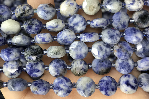 COIN39 15 inches 10mm faceted coin blue spot stone beads