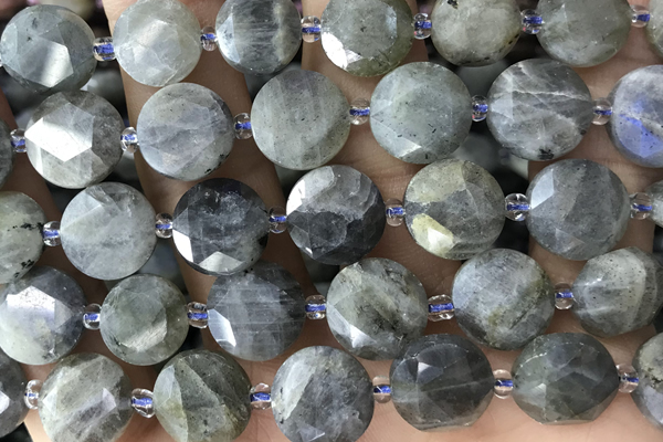 COIN45 15 inches 12mm faceted coin labradorite gemstone beads