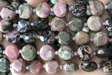 COIN49 15 inches 12mm faceted coin rhodonite gemstone beads