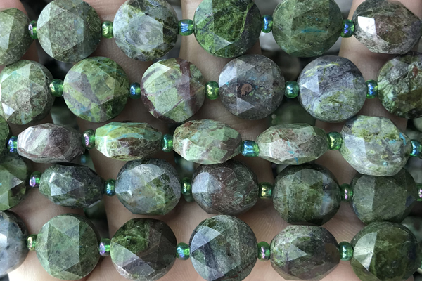 COIN53 15 inches 12mm faceted coin Indian bloodstone jasper beads