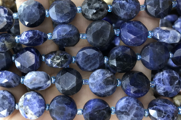 COIN62 15 inches 12mm faceted coin sodalite gemstone beads