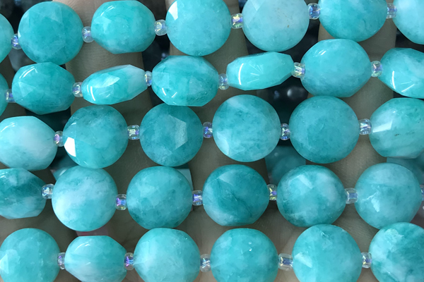 COIN66 15 inches 12mm faceted coin jade chrysocolla beads