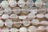 COIN67 15 inches 12mm faceted coin rose quartz beads