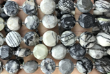COIN70 15 inches 12mm faceted coin black water jasper beads