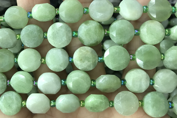 COIN71 15 inches 12mm faceted coin jade gemston beads