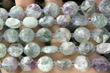 COIN77 15 inches 12mm faceted coin fluorite gemstone beads